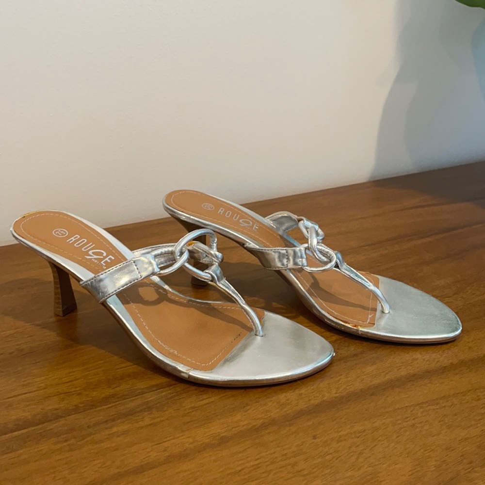 Silver kitten heel sandals